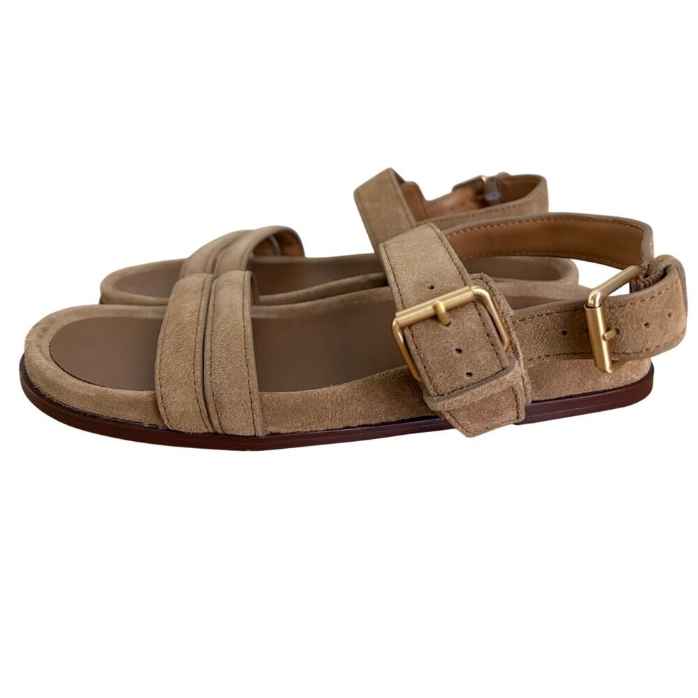 Madewell Dara Double Strap Suede Sandals Tan Size 8 Minimal Chic - Picture 2 of 9